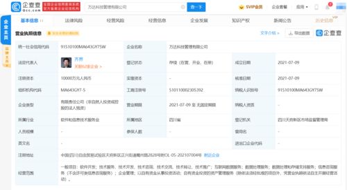 万达成立科技新公司，业务涵盖软件开发等领域